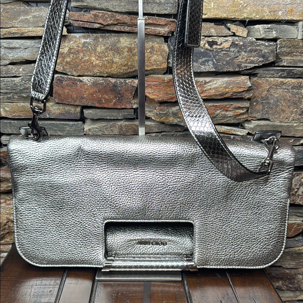 Jimmy Choo Metallic Calfskin Elaphe Ziad Foldover Messenger Bag
